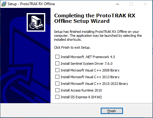 ProtoTRAK RX CNC Offline Software Instructions - Setup Wizard - Unchecked Boxes