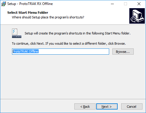 ProtoTRAK RX CNC Offline Software Instructions - Select Start Menu Folder
