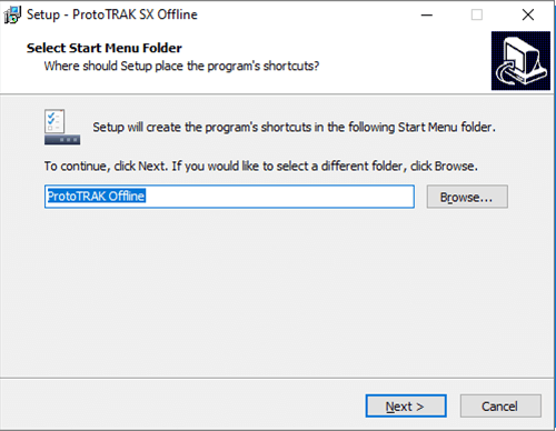 ProtoTRAK SX CNC Offline Software Instructions Select Start Menu Folder Screenshot