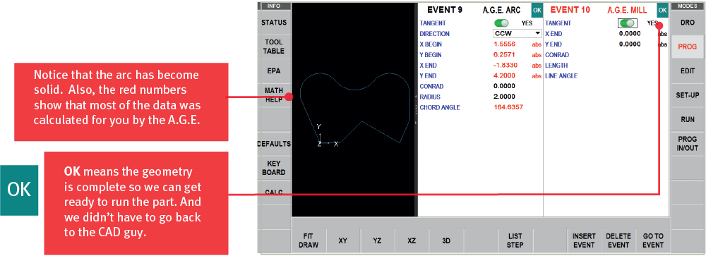 ProtoTRAK RMX CNC Auto Geometry Engine Last Event