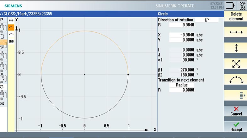 Contour Editor - Milling Operations SINUMERIK ONE