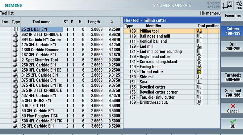 Tool Names - Milling Operations